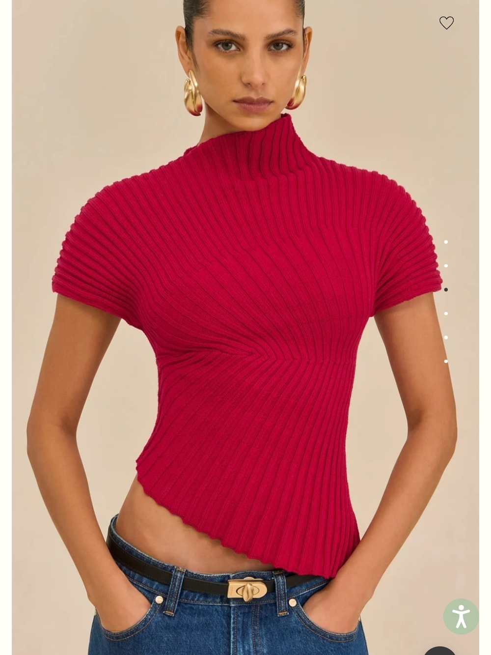 cult gaia Ribbed Mock Neck Top - Berry